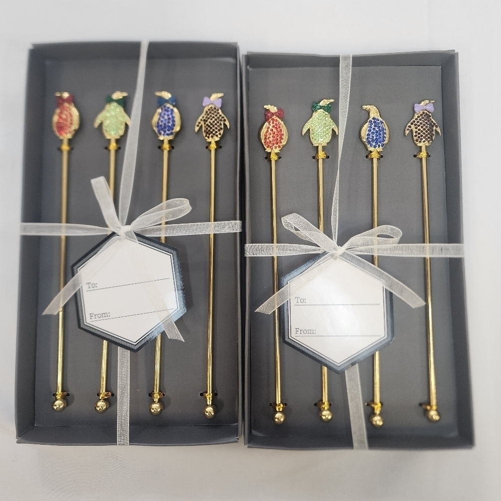 Thirstystone Colorful Penguins Gold Plated Metal Stir Sticks (price per set)